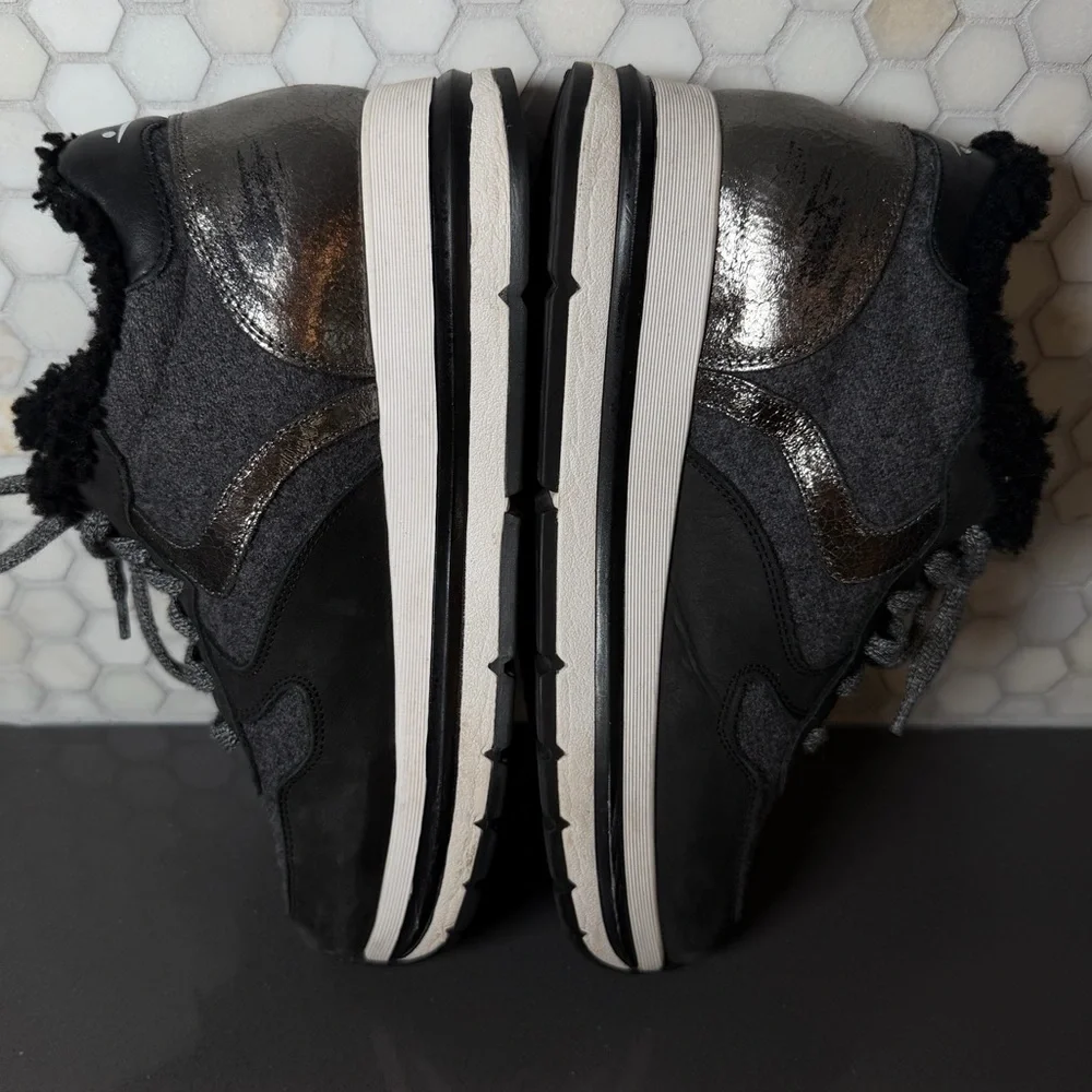 Voile Blanche Maran Fur Leather Shearling Platform Sneakers Black & Grey Sz 39